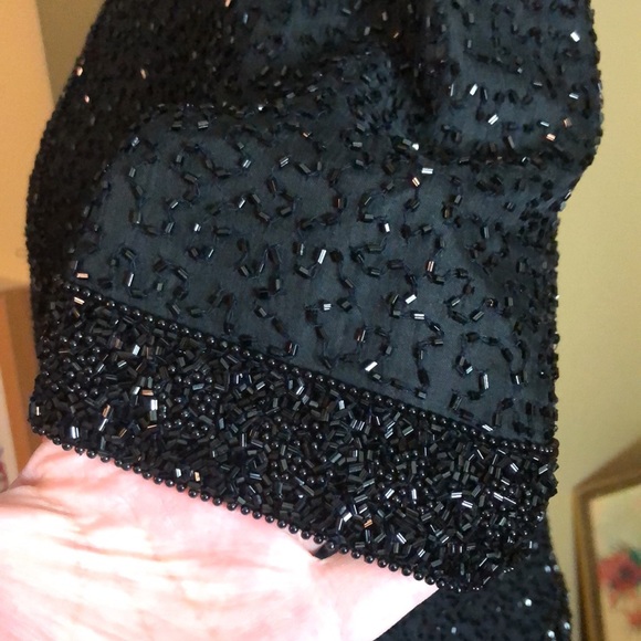 Vintage Y2K STENAY Size Small Beaded Silk Evening Top Blazer Ink Black Elegant - Picture 7 of 16